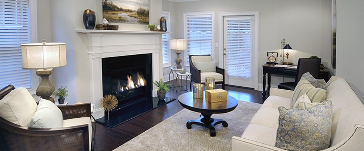 Living Room and Fireplace of Beech One Cottage at Sterling Estates