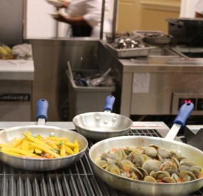 Food Being Prepped in Pans