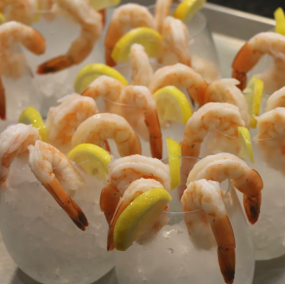 Shrimp and Lemon in Cocktail Glasses