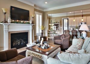 Interior View of Living Room and Kitchen Area