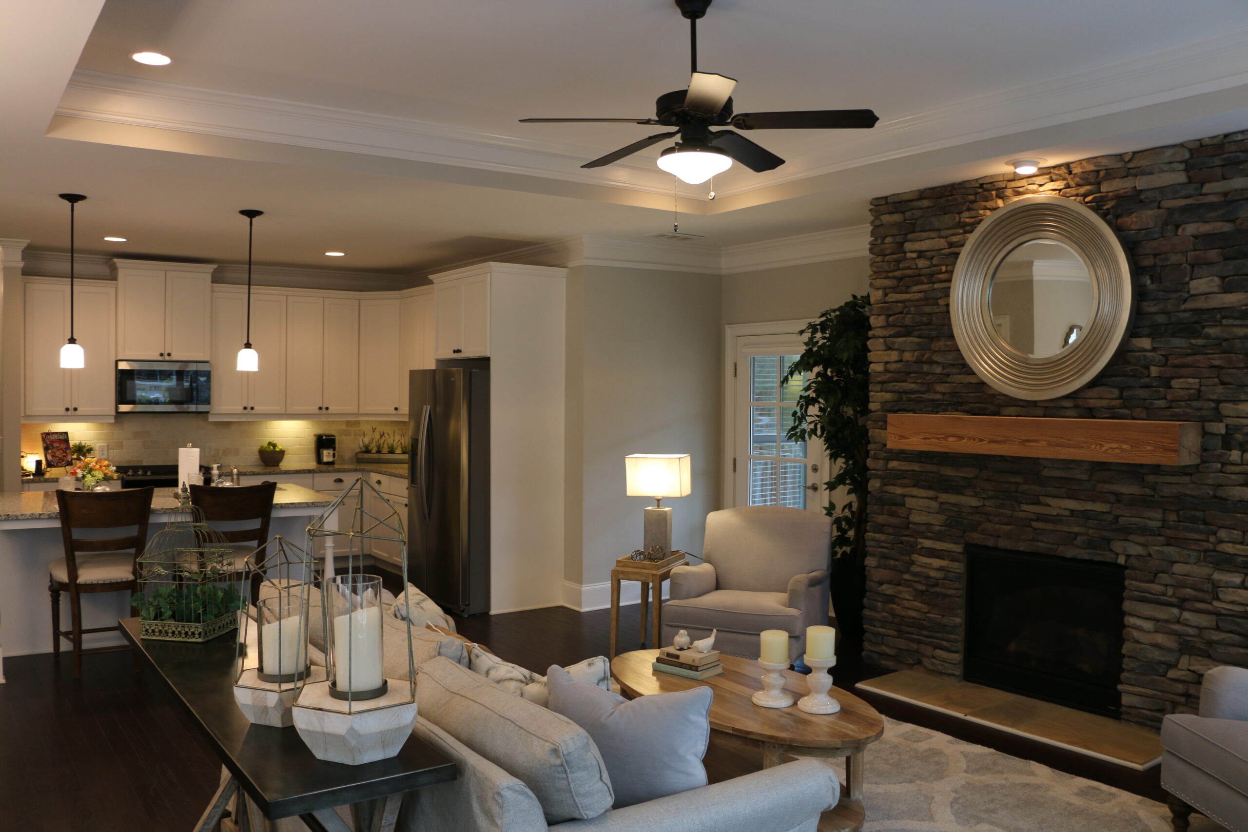 Living Room and Fireplace of Water Oak Cottage at Sterling Estates