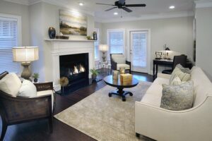 Interior View of Living Room and Fireplace with Décor